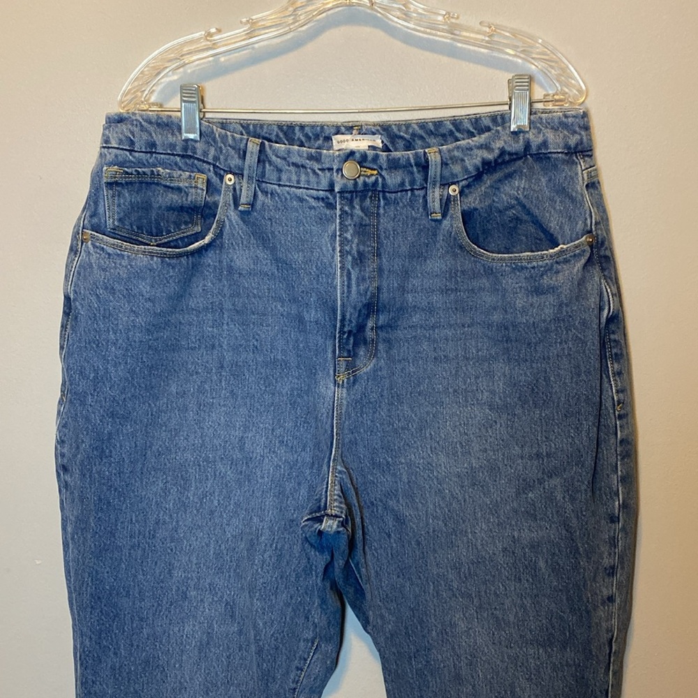 Good American Good Boy Straight Jeans Women’s 15 Blue Medium Wash Denim Slit Hem - Picture 4 of 17